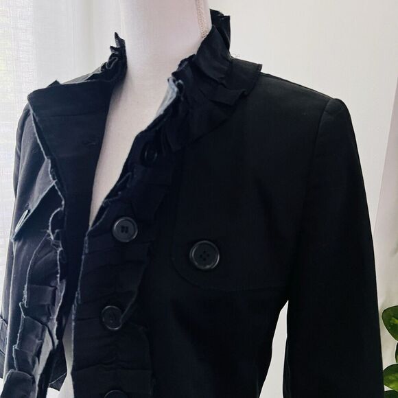 Mossaic Collection Black Ruffle Trim Copped Jacket Goth Steampunk Gothic -Size 2 - Picture 5 of 8
